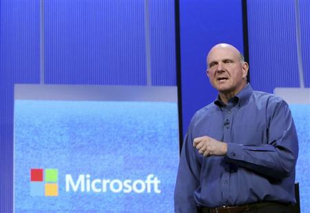 Microsoft CEO Ballmer speaks during his keynote address at the Microsoft "Build" conference in San Francisco
