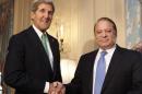 U.S. Secretary of State John Kerry shakes hands with Pakistan's Prime Minister Nawaz Sharif before their meeting in Washington