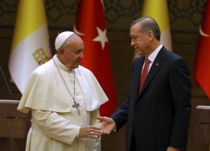 Pope Francis and Turkey&#39;s President Erdogan shake &hellip;