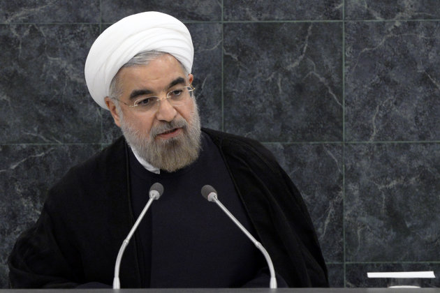 Hasan Rouhani, President of the Islamic Republic of Iran, addresses the 68th United Nations General Assembly at UN headquarters, Tuesday, Sept. 24, 2013. (AP Photo/Brendan McDermid, Pool)
