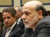 US Treasury Secretary Geithner listens to Federal Reserve Chairman Bernanke testify in Washington