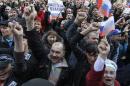 Pro-Russian demonstrators take part in a rally in Donetsk