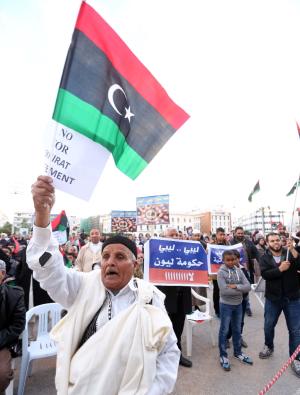 Libyan protesters wave national flags during a demonstration&nbsp;&hellip;