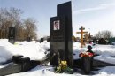 Flowers are pictured on the grave of anti-corruption lawyer Magnitsky at the Preobrazhensky cemetery in Moscow