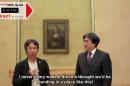 Video screenshot: Shigeru Miyamoto (L) and Satoru Iwata (R) next to the Mona Lisa