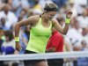 Victoria Azarenka, of Belarus, reacts after winning her match against Maria Sharapova, of Russia, during a semifinal match at the 2012 US Open tennis tournament,  Friday, Sept. 7, 2012, in New York. (AP Photo/Darron Cummings)