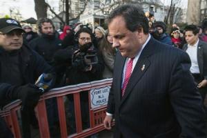 New Jersey Governor Chris Christie departs City Hall in Fort Lee, New Jersey
