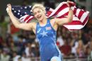 United States' Helen Louise Maroulis celebrates after beating Japan's Saori Yoshida for the gold during the women's wrestling freestyle 53-kg competition at the 2016 Summer Olympics in Rio de Janeiro, Brazil, Thursday, Aug. 18, 2016. (Ryan Remiorz/The Canadian Press via AP)