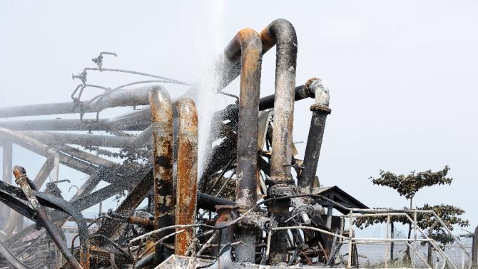 Oil pipelines belonging to the Nigerian National Petroleum Corporation at the Altas Cove in Lagos on July 13, 2009 after an attack