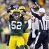 Green Bay Packers' Clay Matthews (52) reacts after sacking Chicago Bears' Jay Cutler during the first half of an NFL football game Thursday, Sept. 13, 2012, in Green Bay, Wis. (AP Photo/Mike Roemer)