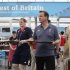 Britain's Prime Minister David Cameron takes lunch with Team GB athletes during his visit to the Olympic Village at the London 2012 Olympic Games