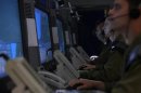 Israeli air defence officers track a simulated Syrian and Lebanese scud missile launch during a media tour in the Palmahim military base south of Tel Aviv