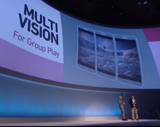 Multi Vision可把最多5支note 3當成寬螢幕電視播放，算是有趣的噱頭
