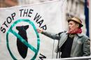 British actor Mark Rylance attends a protest in London on November 28, 2015, against proposed UK involvement in air strikes on Islamic State in Syria