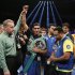 Amir Khan of Britain celebrates his 10th round knockout of Carlos Molina during their WBC Silver Super Lightweight title bout in Los Angeles