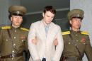 Otto Frederick Warmbier, a University of Virginia student who was detained in North Korea since early January, is taken to North Korea's top court in Pyongyang, North Korea