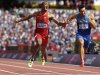 United States' Ashton Eaton, left, and Ukraine's Voleksiy Kasyanov, right, cross the finish line in a men's decathlon 100-meter heat during the athletics in the Olympic Stadium at the 2012 Summer Olympics, London, Wednesday, Aug. 8, 2012. (AP Photo/Anja Niedringhaus)
