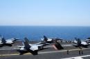 Handout photo shows flight operations aboard the aircraft carrier USS George H.W. Bush in the Gulf