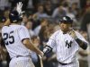 New York Yankees Robinson Cano celebrates second two-run home run against Boston Red Sox in MLB game in New York