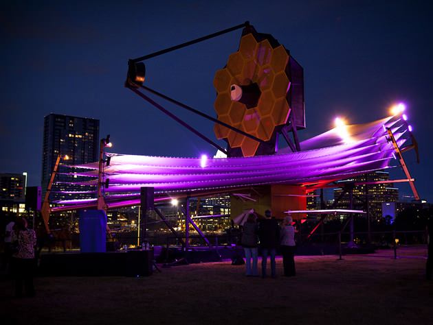 A model of the James Webb Space Telescope is on display in Austin at SXSW. (Alex Evars/NASA)