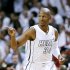 Miami Heat guard Ray Allen celebrates a 3-point shot during the second half of Game 2 in their first-round NBA basketball playoff series against the Milwaukee Bucks, Tuesday, April 23, 2013 in Miami. The Heat defeated the Bucks 98-86. (AP Photo/Wilfredo Lee)