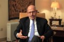 Opposition leader ElBaradei speaks during an interview in his home in Cairo