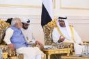 Sheikh Mohammed bin Zayed al-Nahyan (right) will hold talks with Prime Minister Narendra Modi during the two-day trip aimed at bolstering trade which reached $59 billion last year