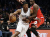 Brooklyn Nets guard Joe Johnson, left, tries to drive past Chicago Bulls forward Luol Deng in the first half of Game 2 of their first-round NBA basketball playoff series, Monday, April 22, 2013, in New York. (AP Photo/Kathy Willens)