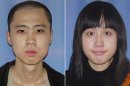 This combo made from undated file photos released by the Los Angeles Police Department on Friday, April 13, 2012 shows shooting victims Ming Qu, left, and Ying Wu. Los Angeles police on Friday, May 18, 2012 arrested two young men in the killings of the Chinese graduate students who were shot to death near the University of Southern California campus last month. (AP Photo/Los Angeles Police Department, File)