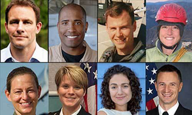 NASA's new class of astronauts. Top Row (L-R): Josh A. Cassada, Victor J. Glover, Tyler N. Hague, Christina M. Hammock. Bottom Row (L-R): Nicole Aunapu Mann, Anne C. McClain, Jessica U. Meir, Andrew R. Morgan (photos: NASA)