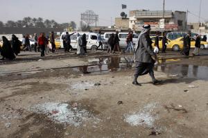 Broken glass remains at the scene of a suicide bomb&nbsp;&hellip;