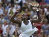 Serena Williams of the U.S. celebrates after defeating Victoria Azarenka of Belarus in their women's semi-final tennis match at the Wimbledon tennis championships in London