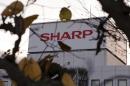 The logo of Sharp Corp is seen at Tochigi plant in Yaita