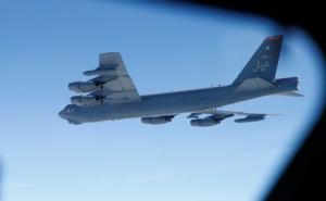 A U.S. Air Force B-52 is seen through the window of&nbsp;&hellip;