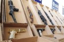 Confiscated weapons are seen at the office of Sonora's State Police in Hermosillo