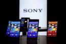 Sony's new Xperia Z4 smartphones are displayed at the company headquarters in Tokyo