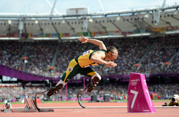 LONDON, ENGLAND - AUGUST 04:  Oscar Pistorius of South Africa competes in the Men's 400m Round 1 heat on Day 8 of the 2012 London Olympic Games at the Olympic Stadium in London, England.  (Photo by Julia Vynokurova/Getty Images)