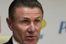 National Olympic Committee President Bubka speaks during a news conference at the National Olympic Committee in Kiev