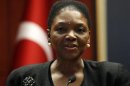 U.N. humanitarian chief Valerie Amos addresses the media in Ankara