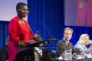 U.N. humanitarian chief Valerie Amos addresses a donor conference for South Sudan, in Oslo