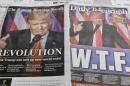 Newspapers in Sydney headline the win by Donald Trump who has yet to detail his foreign policy leaving Washington's friends and foes looking for clues to his agenda