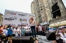 Lilian Tintori, wife of jailed opposition leader Leopoldo Lopez, delivers a speech during a peaceful demonstration against the government of President Nicolas Maduro, in Caracas, on September 19, 2015