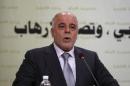 Iraq's Prime Minister Abadi speaks during a news conference at the Foreign Ministry in Baghdad