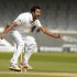 South Africa's Tahir reacts after bowling a ball during third cricket test match against England at Lord's in London