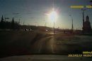 Trail of a meteorite crossing the early morning sky above the city of Kamensk-Uralsky