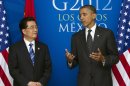 FILE - In this June 19, 2012 file photo, President Barack Obama speaks as he attends a bilateral meeting with China's President Hu Jintao during the G20 Summit, in Los Cabos, Mexico. Citing national security risks, Obama on Friday, Sept. 28, 2012, blocked a Chinese company from owning four wind farm projects near a Navy base where the U.S. military flies unmanned drones and electronic-warfare planes on training missions. It was the first time in 22 years that a U.S. president has blocked such a foreign business deal. (AP Photo/Carolyn Kaster, File)