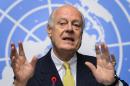 United Nations special envoy for Syria Staffan de Mistura speaks during a press conference at UN office in Geneva on October 10, 2014