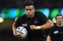 New Zealand's wing Julian Savea runs to score a try during a quarter final match of the 2015 Rugby World Cup between New Zealand and France at the Millennium Stadium in Cardiff, south Wales, on October 17, 2015
