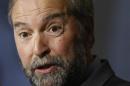 NDP leader Mulcair speaks during a news conference on Parliament Hill in Ottawa