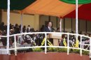 French President Hollande speaks at inauguration ceremony of Mali's new President Ibrahim Boubacar Keita at Stade du 26 Mars stadium in Bamako